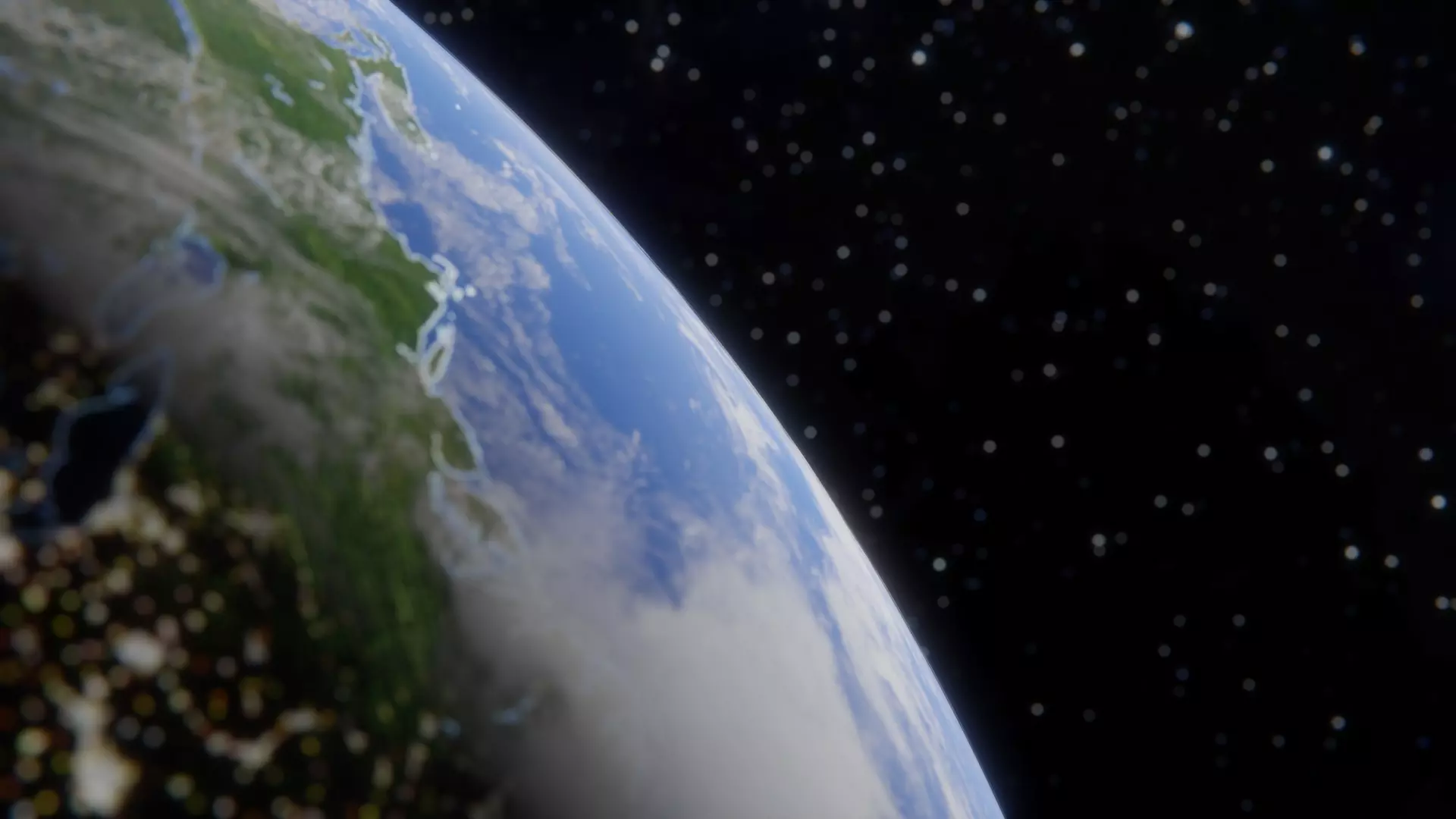 a scene of earth from outer space with a macro-style shot