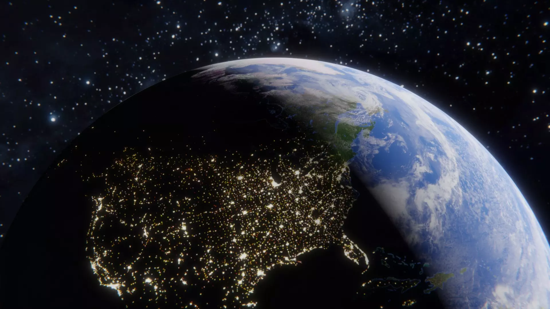 a scene of earth from outer space looking over north america